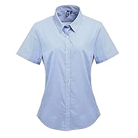 Premier Womens/Ladies Microcheck Short Sleeve Cotton Shirt