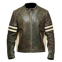 Men Heavy Duty Motorcycle Distressed Brown Biker Cafe Racer Premium Genuine Leather Jacket