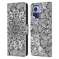 Head Case Designs Officially Licensed Micklyn Le Feuvre Shades of Grey Mandala 3 Leather Book Wallet Case Cover Compatible with Motorola Edge 30 Neo 5G