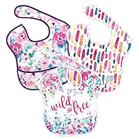 Bumkins Bibs for Girl or Boy, SuperBib Baby and Toddler for 6-24 Months, Essential Must Have for Eating, Feeding, Baby Led Weaning Supplies, Mess Saving Catch Food, Fabric 3-pk Wild and Free
