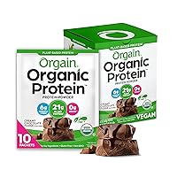Orgain Organic Vegan Protein Powder, Creamy Chocolate Fudge - 21g Plant Protein, 6g Prebiotic Fiber, Low Carb, No Lactose Ingredients, No Added Sugar, Non-GMO, For Shakes & Smoothies, 10 Travel Packs
