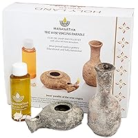 Biblical Clay Oil Lamp & Filler - The Wise Virgins Parable, Boxed Set from The Holy Land Replica Pottery Antique Educational Functional Christian Gift Anointing Holy Olive Oil