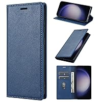 XYX Wallet Case for Samsung S24 Plus, Solid Color PU Leather Slim Phone Case Kickstand Card Slots Magnetic Flip Cover for Galaxy S24 Plus, Blue