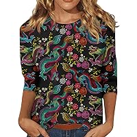 Womens Tops Trendy, 3/4 Sleeve Shirts for Women Cute Tops Graphic Tees Blouses Casual Plus Size Basic Tops Pullover