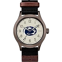 Timex Men's Collegiate Clutch 40mm Watch – Alabama Crimson Tide with Black Fabric & Brown Leather Strap