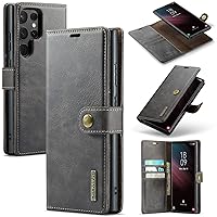 ZORSOME DG.MING for Samsung Galaxy S23 Ultra Genuine Leather Wallet Case, Detachable 2 in 1 Split Leather Wallet Phone Cover,Magnetic Pouch Shell,Grey