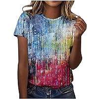 My Orders Placed Recently by me Women's Vintage Oil Painting Art Print Casual T-Shirts Fashion Tie Dye Round Neck Short Sleeve Tee Tops Dressy Blouses Blue