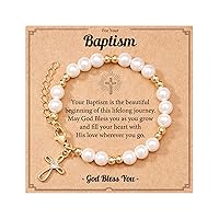 Pearl Cross Bracelet for Girls - First Communion, Baptism, Easter, Little Girl Gifts for Daughter Granddaughter Godchild