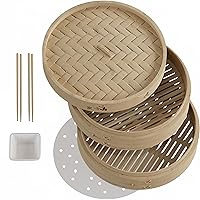 Prime Home Direct Bamboo Steamer Basket 12-inch | 2-Tier Steamer for Cooking | 50 Liners, Chopsticks, Sauce Dish | Dumpling Steamer, Food Steamer Baskets for Cooking - Rice & Vegetable Steamer Pot