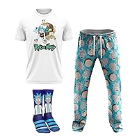 RICK AND MORTY mens 3-pc Lounge Set in Box With T-shirt, Pants and Socks With Multiple Print Options in Sizes S-m-l-xl
