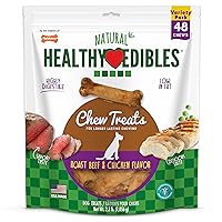 Nylabone Healthy Edibles Natural Dog Chews Long Lasting Roast Beef & Chicken Flavor Treats for Dogs, X-Small/Petite (48 Count)