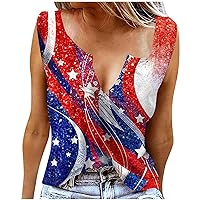 4th of July Stars Stripes Tank Tops Women Ring Hole V Neck Sleeveless Shirts American Flag Print Patriotic Tank Tees