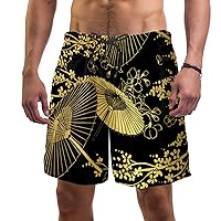 Black Golden Umbrella Mens Swim Trunks Quick Dry Swim Shorts Swimwear Bathing Suits