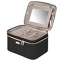 8.8L Double Layer Travel Makeup Bag With Mirror For Women, Large Cosmetic Case, Organizer for Travel-Size Accessories Bottles, Brushes,and Skin Care Products, 2.33 GAL, Black
