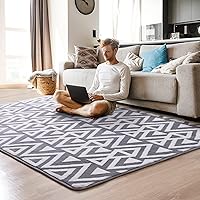 Geometric Shag Area Rugs for Bedroom Living Room, 4x6 Feet Machine Washable Small Rug Memory Foam Fluffy Carpet for Kids Room Dorm Nursery Bedside Play Mat Accent Home Decor, Grey