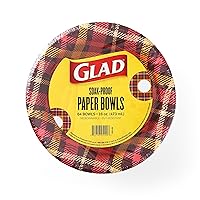 Glad Everyday Disposable Paper Bowls with Warm Plaid Design - Soak-Proof, Cut-Proof, Microwaveable Paper Bowls, Autumn Themed Disposable Bowls for Everyday Use | 16 Ounces, 64 Count