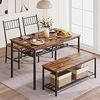 Dining Table Set for 4, Kitchen Table with Chairs and Bench, 4-Person Dining Room Table Set with Wine Rack, Rectangular Kitchen Table Set for Small Space, Apartment, Home, Rustic Brown