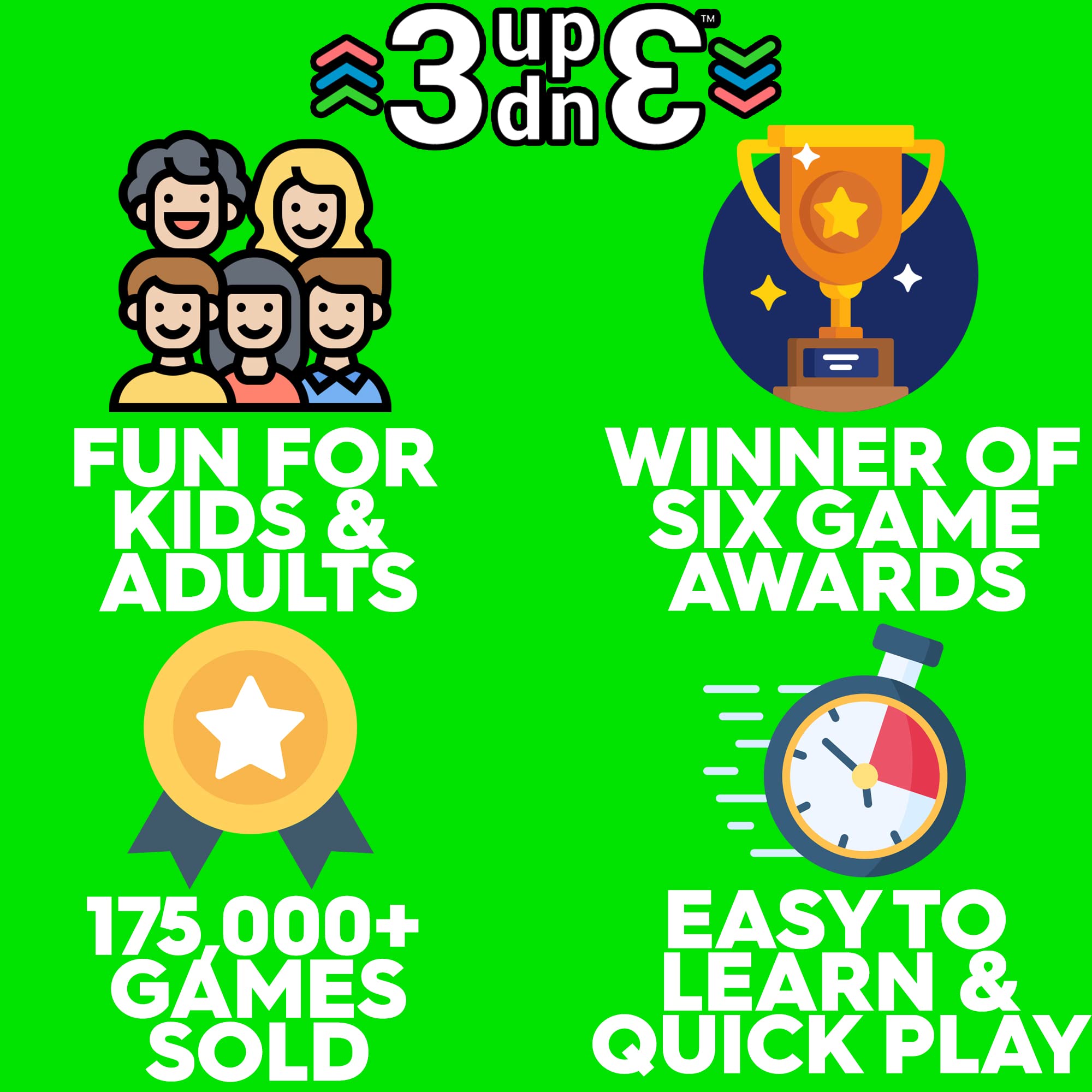3 Up 3 Down Card Game - Super Fun for Family Games Night Stocking Stuffer - Award Winning 2 Player Games - Up to 6 Players - Fast & Easy to Learn - Ages 7 to 100 - OK 2 Win