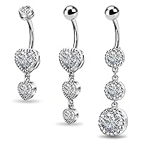 OUFER Dangle Belly Button Rings 316L Surgical Steel Navel Rings Shiny Clear CZ Belly Rings Navel Piercing Jewelry