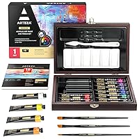 Arteza Acrylic Paint Set, 19-Piece Art Set, Includes 12 Acrylic Paints, 3 Brushes, 1 Paint Palette, 1 Paint Knife, 1 Acrylic Pad, 1 Mini Storage Case, Art Supplies for Beginners and Aspiring Painters