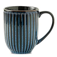 Hasense 20 Oz Ceramic Coffee Mug, Large Coffee Cup with Big Handle, Ribbed Tea Cup for Cofee, Cocoa, Easy to Hold, Wedding, Housewarming Gift, Navy Blue