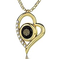 Gold Plated Heart Necklace for Women 24k Gold Inscribed in Arabic Calligraphy with Ayatul Kursi The Throne Verse 2nd Surah of the Quran, Al-Baqarah onto a Crystal Islamic Pendant, 18