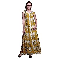 Bimba Cotton Printed Women's Causal Long Party V Neck Dress Front Slit Sleeveless Summer Spring Maxi Gown