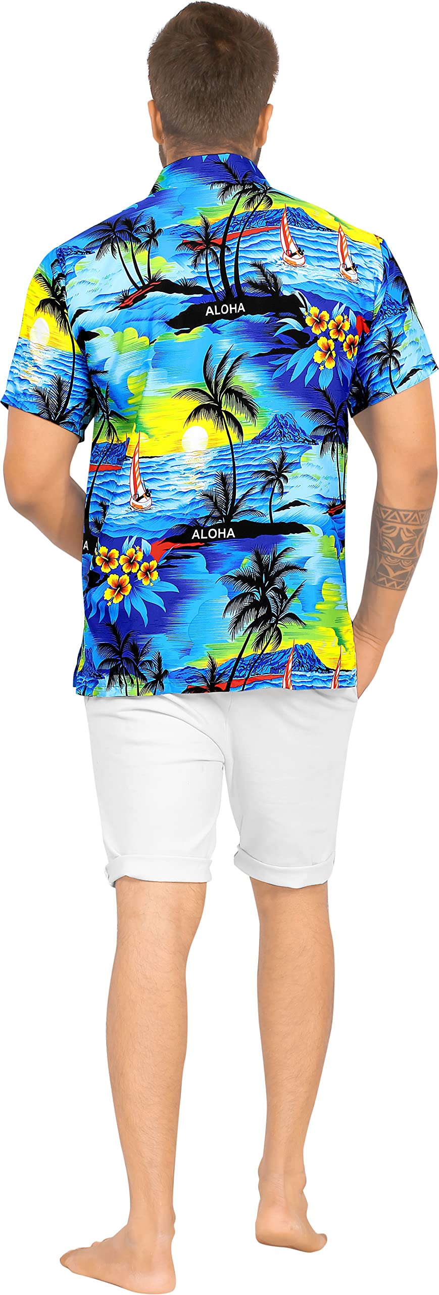 LA LEELA Men's Hawaiian Shirt Button Down Short Sleeve Caribbean Skull Pirate Shirts for Men