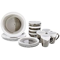 Round Dinnerware Sets | Charcoal Kitchen Plates, Bowls, and Mugs | 16 Piece Stoneware Oasis Collection 10.5 x 10.5 | Dishwasher & Microwave Safe | Service for 4