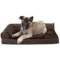 Furhaven Memory Foam Dog Bed for Medium/Small Dogs w/ Removable Bolsters & Washable Cover, For Dogs Up to 35 lbs - Plush & Velvet L Shaped Chaise - Sable Brown, Medium