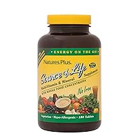NaturesPlus Source of Life No Iron Tablets - 180 Vegetarian Tablets - Whole Food Multivitamin & Mineral Supplement, Energy & Immunity Booster- Gluten-Free - 60 Servings