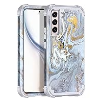Compatible with Galaxy S22 5G Case,Floral Three Layer Heavy Duty Sturdy Shockproof Full Body Protective Cover Case for Samsung Galaxy S22 5G,Gray/Gold