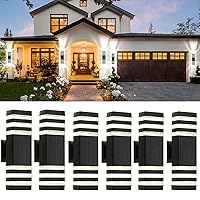 6 Pack Up and Down Outdoor Wall Lights, 3-layer Black Modern Exterior Light Fixture Wall Mount Outside Light for House, IP65 Waterproof Aluminum Outdoor Wall Sconces for Garage Porch Patio,3000K