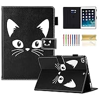 Dteck for iPad 9.7 inch 2018 2017 Case/iPad Air Case/iPad Air 2 Case, PU Leather Folio Smart Cover with Auto Sleep Wake Multiple Stand Wallet Case for Apple iPad 6th / 5th Gen,iPad Air 1/2, Black Cat
