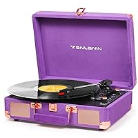 Velvet Vinyl Record Player - 33 45 78 RPM Portable Suitcase Turntable with USB Recording, Bluetooth, Built-in Speakers, Rose Gold Hardware, Belt-Driven, Purple