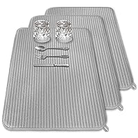 3 Pack Dish Drying Mats,XXL Large Size Microfiber Dish Drying Pad,Absorbent Dish Drainer Kitchen Counter for Countertops,Sinks,Draining Racks(Gray)