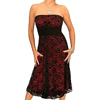 Women's Fit and Flare Lace Knee Length Strapless Dress