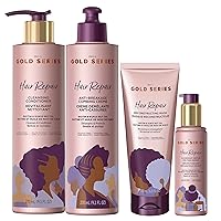 Gold Series Hair Mask, Anti-Breakage Combing Crème, Overnight Repair Serum, and Cleansing Conditioner, with Biotin & Kukui Nut, for Natural, Curly and Coily, Textured Hair, 815 milliliters