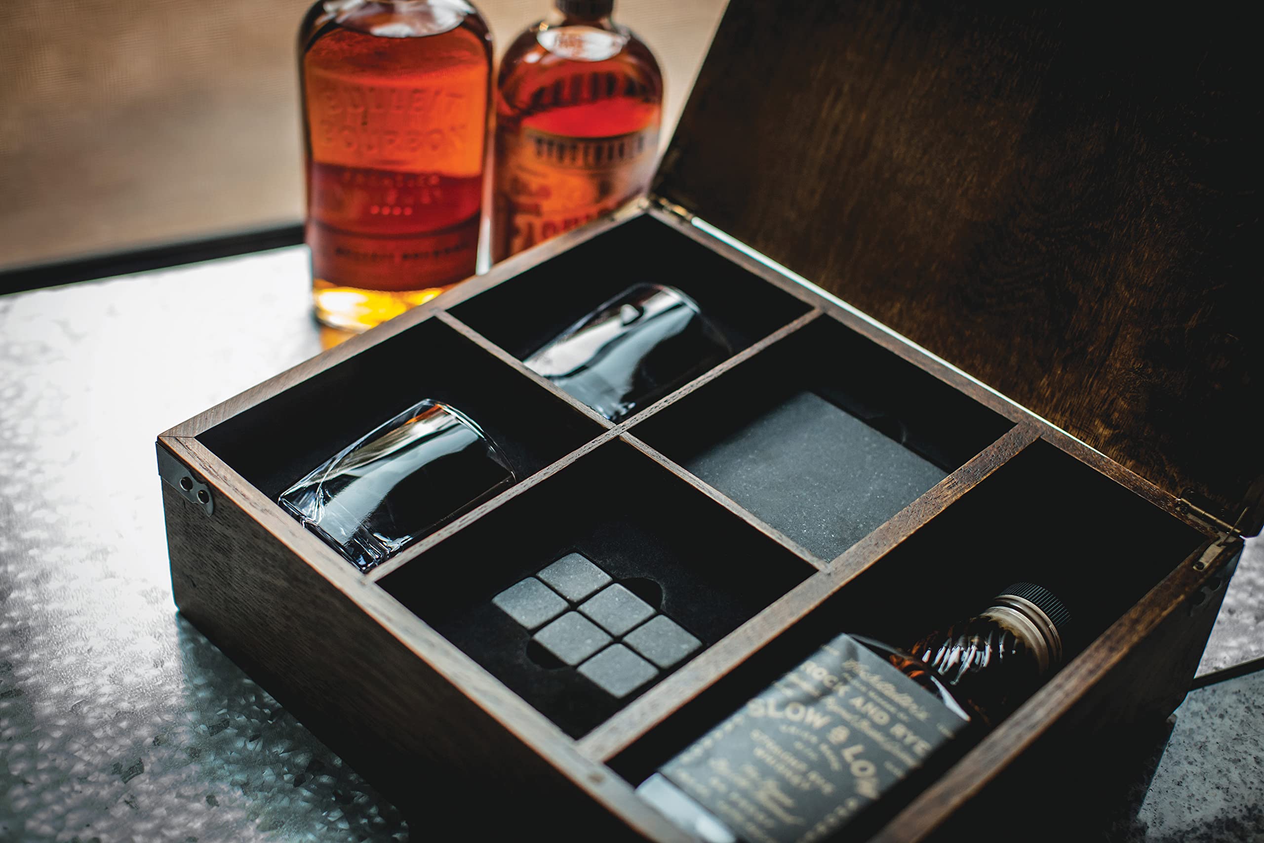 LEGACY - a Picnic Time brand - Whiskey Box Gift Set, Whiskey Glasses Set of 2, Whiskey Stones Gift Set, (Oak Wood)