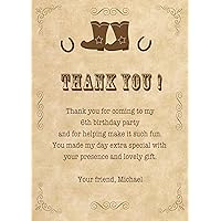 30 Thank You Card Notes Brown Vintage Cowboy Boots Horseshoe Western Design Birthday Party Personalized Photo Paper