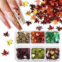 6 Grids Holographic Laser Maple Leaf Nail Sequins 3D Fall Nail Art Stickers Decals Autumn Nail Sequin Maple Leaf Glitter Nail Flakes Fall Design for Acrylic Nails Thanksgiving Glitter Charms