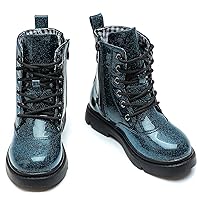 DADAWEN Boys Girls Waterproof Lace Up Glitter Mid Calf Combat Boots With Side Zipper for Toddler/Little Kid/Big Kid