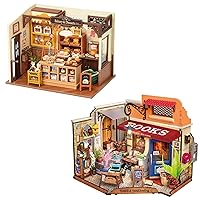 ROBOTIME Miniature House Kit DIY Mini Dollhouse Tiny Store Making Kit with LED Light Corner Bookstore & Becka's Baking House