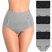 MISSWHO Women's High Waisted Cotton Underwear Soft Breathable Full Coverage Stretch Briefs Ladies Panties 5-Pack