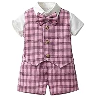 Panegy Gentleman Outfits for Baby Toddler Boys 3 Pieces Short Sleeve Summer Shorts Set with Bow Tie