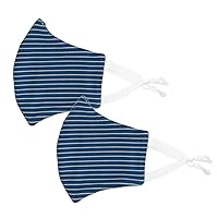 BooginHead Face Coverings with Adjustable Ear Loop and Filter Pocket, Navy Stripes Youth (Pack of 2), Blue