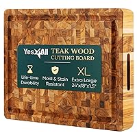 Yes4All Durable Teak Cutting Boards for Kitchen, [24''Lx18''Wx1.5” Thick] Extra Large End Grain Cutting Board, Pre Oiled Wood Cutting Boards, Thick Chopping Board w/Juice Grooves and Easy Grip Handle