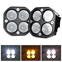 ASLONG 2PCS 3Inch Flood LED White/Amber Flasing Strobe Pods with Six Modes Square Cube Fog Lights Bumper Work Lights with Switch Wiring Harness for Offroad Truck 4WD SUV ATV UTV