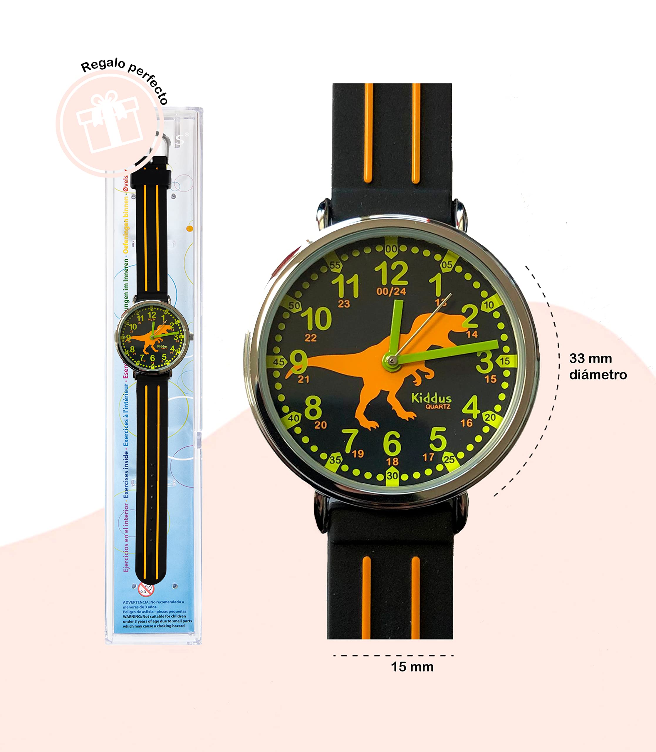 Kiddus Educational Kids Watch for Children Boy and Girl. Analogue Time Teacher Wristwatch with Exercises. Japanese Quartz Movement. Easy to Read and Learn The time