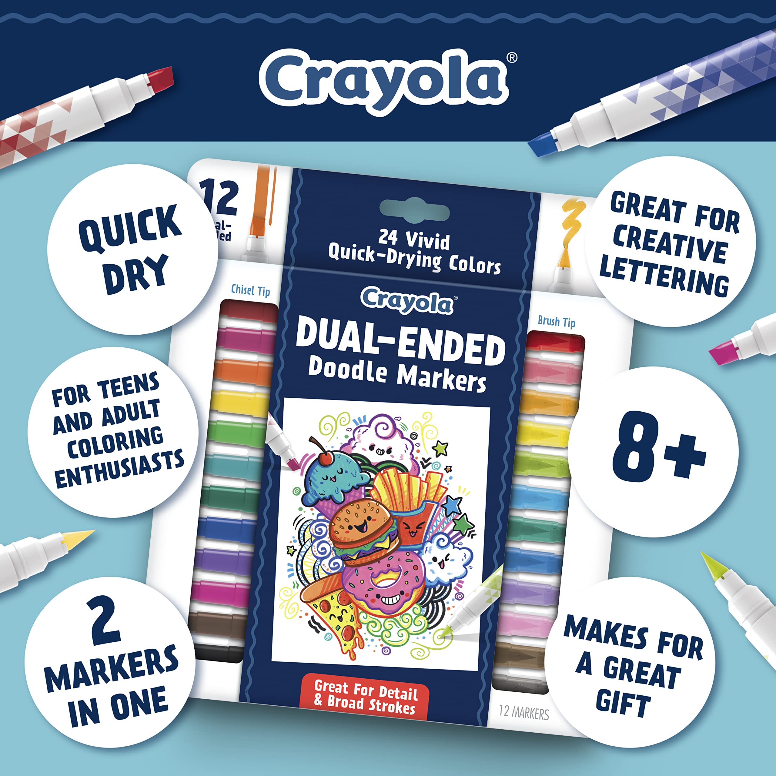 Crayola Dual Chisel Tip & Brush Markers, Art Markers, Gifts for Teens, 12ct
